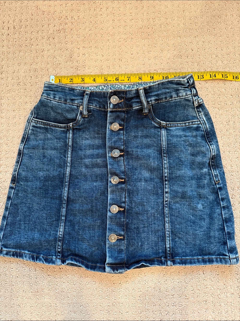 aerie Dark Blue Button-Front Denim Mini Skirt